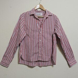 FRANK & EILEEN SILVIO UNTUCKABLE RED BLUE WHITE STRIPE BUTTONUP SHIRT Sz Medium
